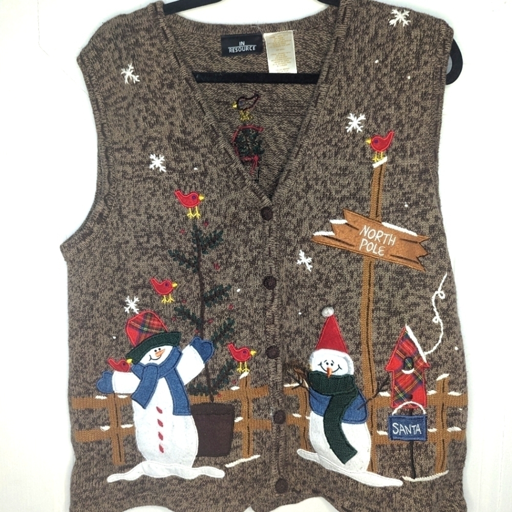 Vintage In Resource Snowman Cardinal Christmas Sweater Woman's Large